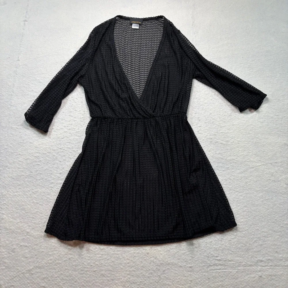 Jordan Taylor Black Crochet Knit Swim Cover Up Dress‎ V-Neck  Large #K98